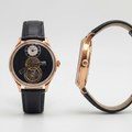 Men's Black Dial Rose Gold Tourbillon Automatic Watch – Front and Side Ghost Mannequin View