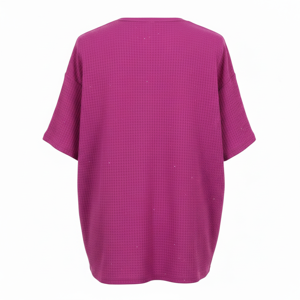 Ghost mannequin back view - pink rhinestone Mickey motif top