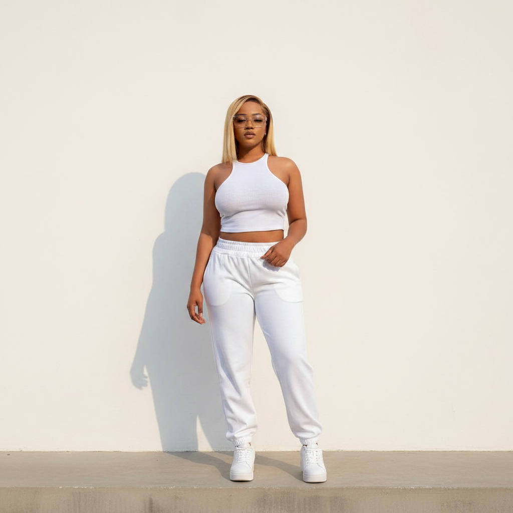 Women's Ribbed Racerback Crop Tank Top - Nigerian Female Model