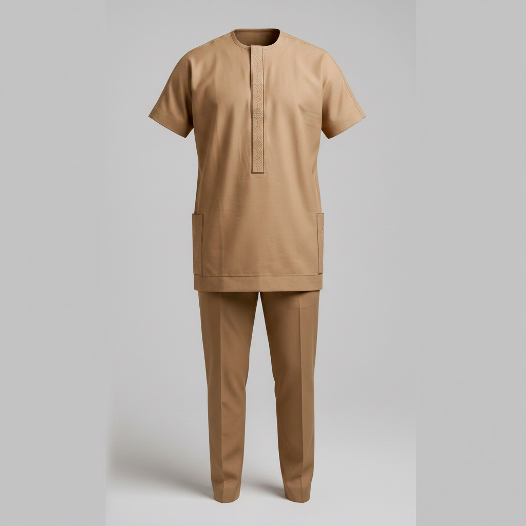 Chukmore Camel Tonal-Embroidered Senator 2-Piece Set - Ghost Mannequin