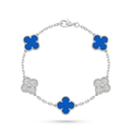 Silver-tone bracelet with three blue clovers and two stone-accent clovers