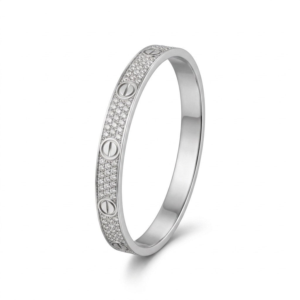 Silver-colour pave stone screw-detail bracelet on white