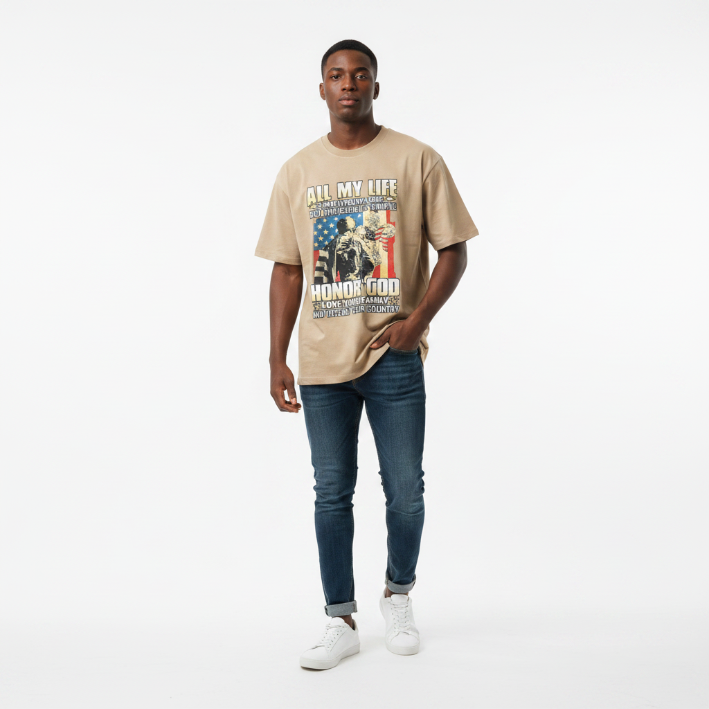 Honor God Patriot Graphic Tee Sand – Model Shot