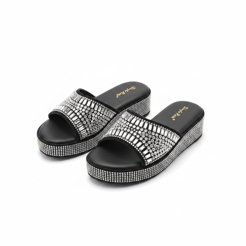 Women's Rhinestone Platform Wedge Slide Slipper - Silver Ghost Mannequin
