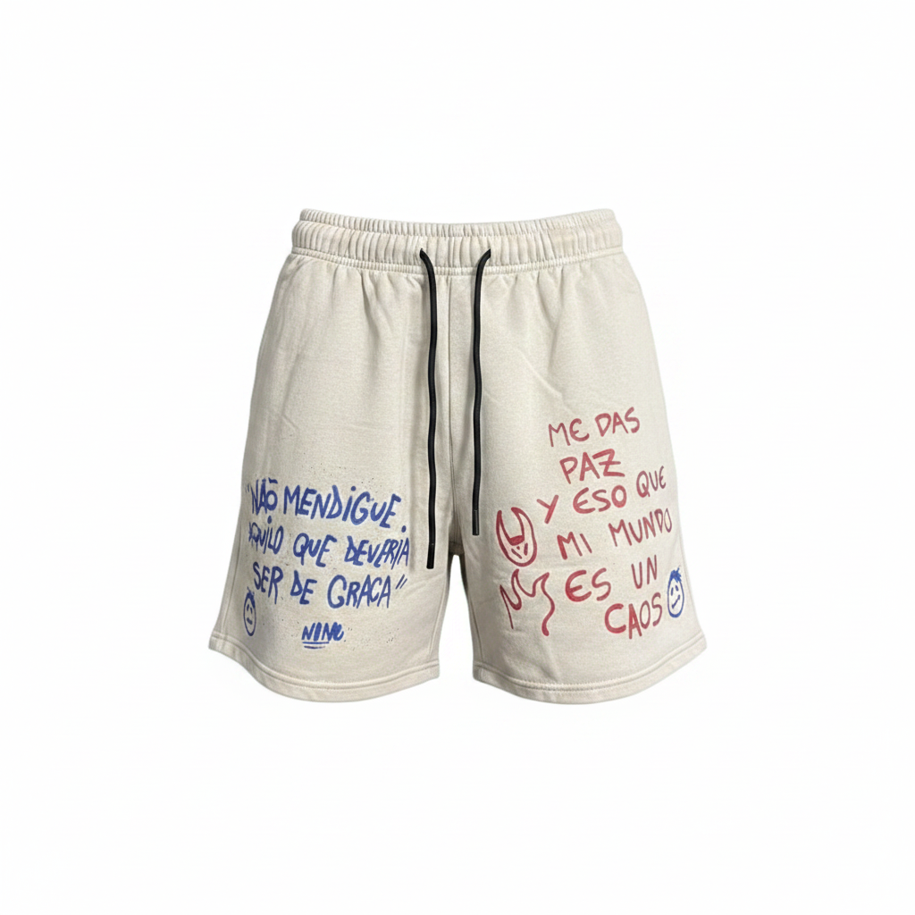 Graffiti Text Drawstring Shorts Cream – Ghost Mannequin