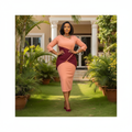 Women's Peach & Burgundy Colour-Block Bodycon Midi Dress – Nigerian Female Model Shot