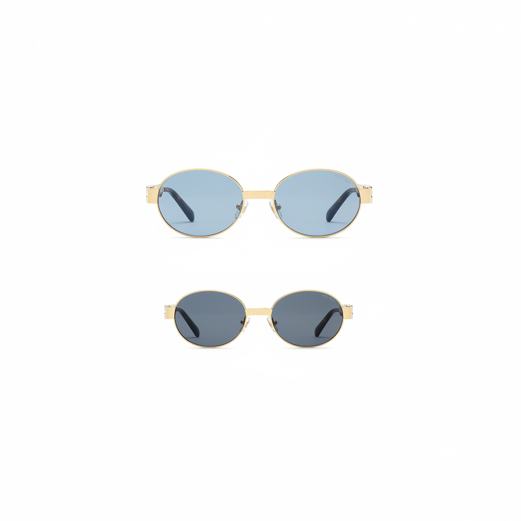 Oval Metal Frame Sunglasses – Ghost Mannequin Front and Side View