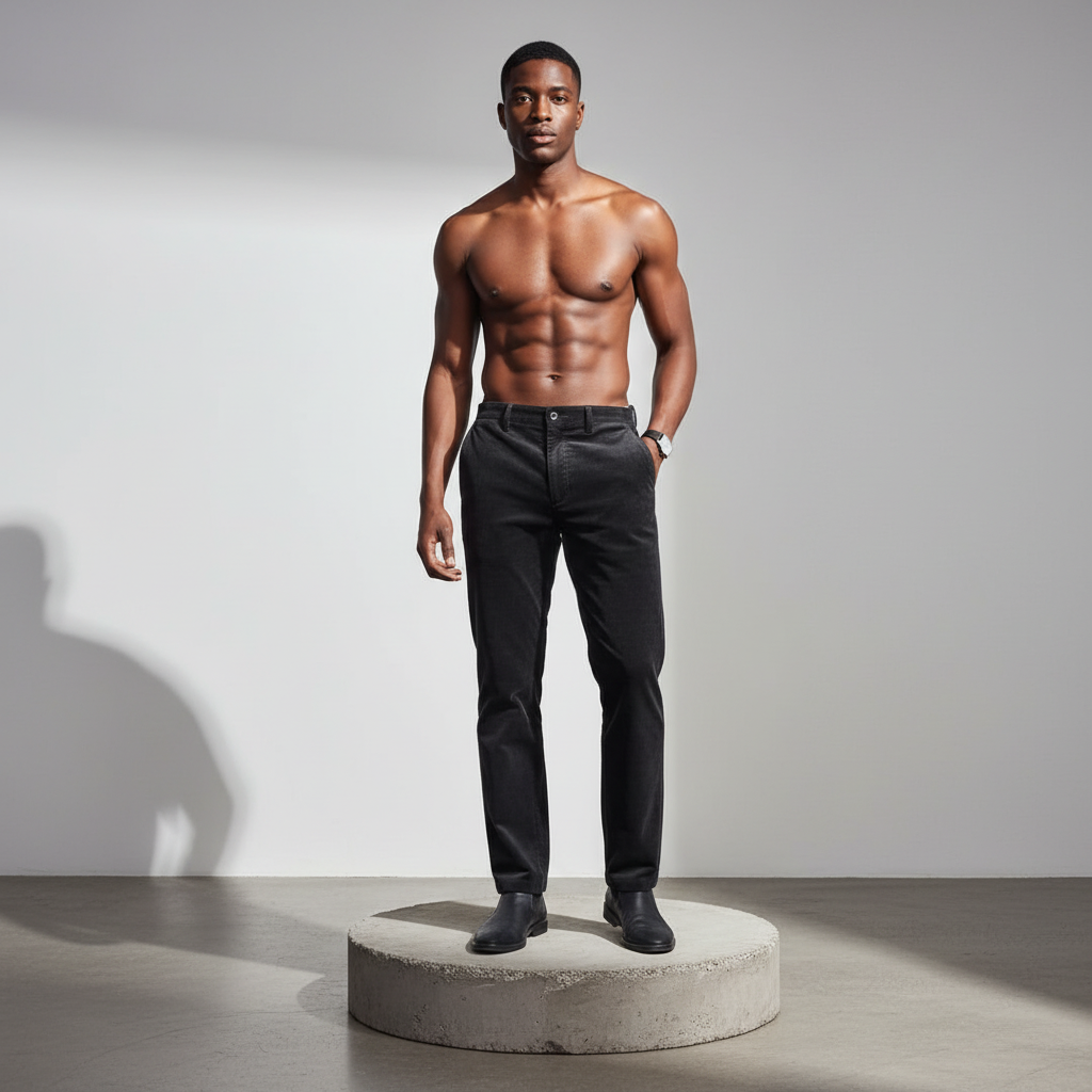 Black Corduroy Trousers – Model Front