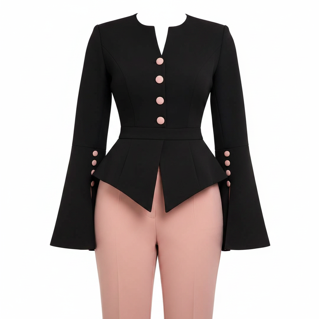 Steezu Black & Blush Pink Peplum Blazer Trouser Suit – Ghost Mannequin