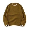 Olive-mustard rib-knit crew-neck sweater with white edging