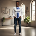 White Retro Long Sleeve Away Jersey – Model Shot