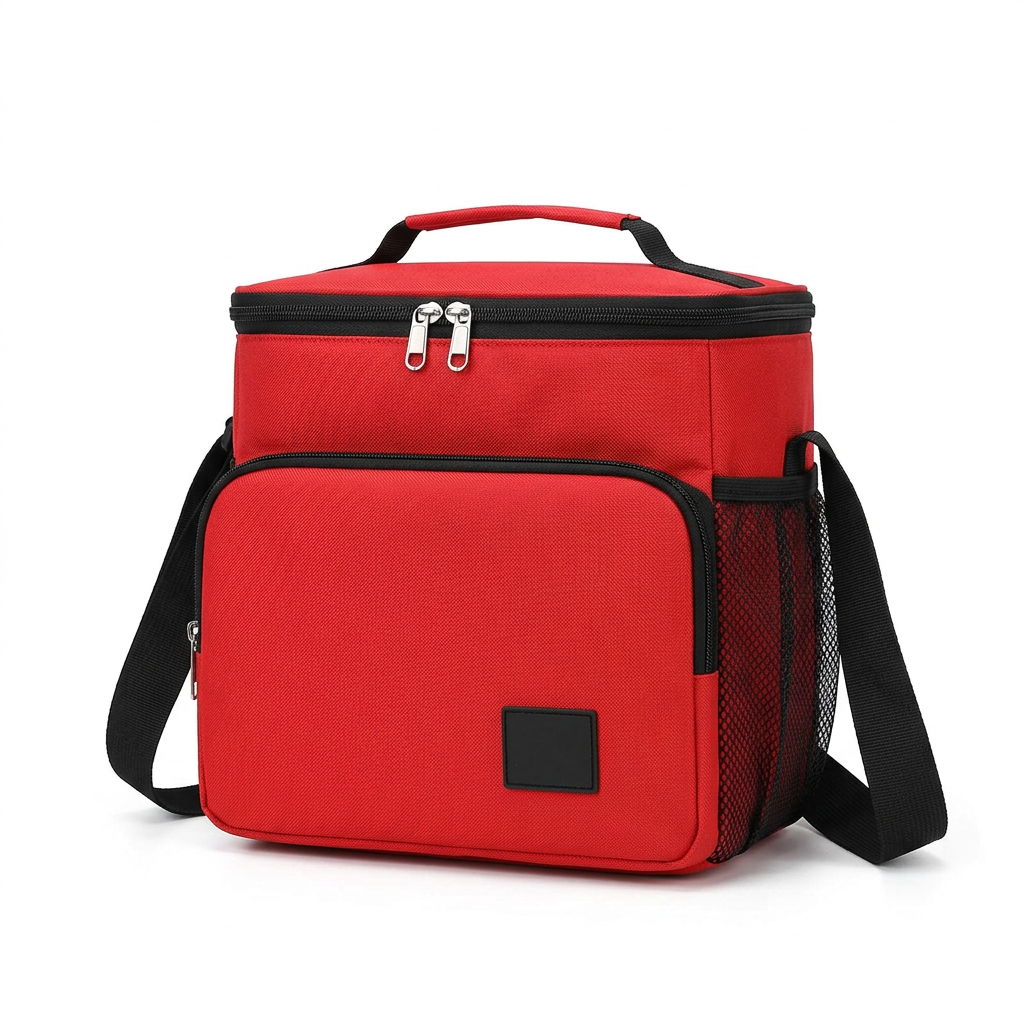 Red lunch bag on white