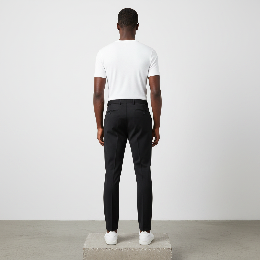 Black Pleated Tapered Trousers - Model Back
