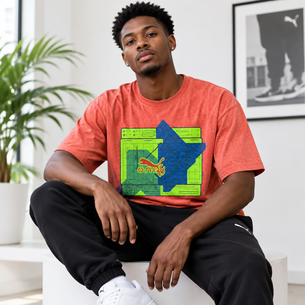 Puma One8 Tech Graphic Tee Coral Orange – Model Shot