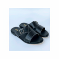 Men's black croc-embossed cross-strap slide slipper — ghost mannequin view