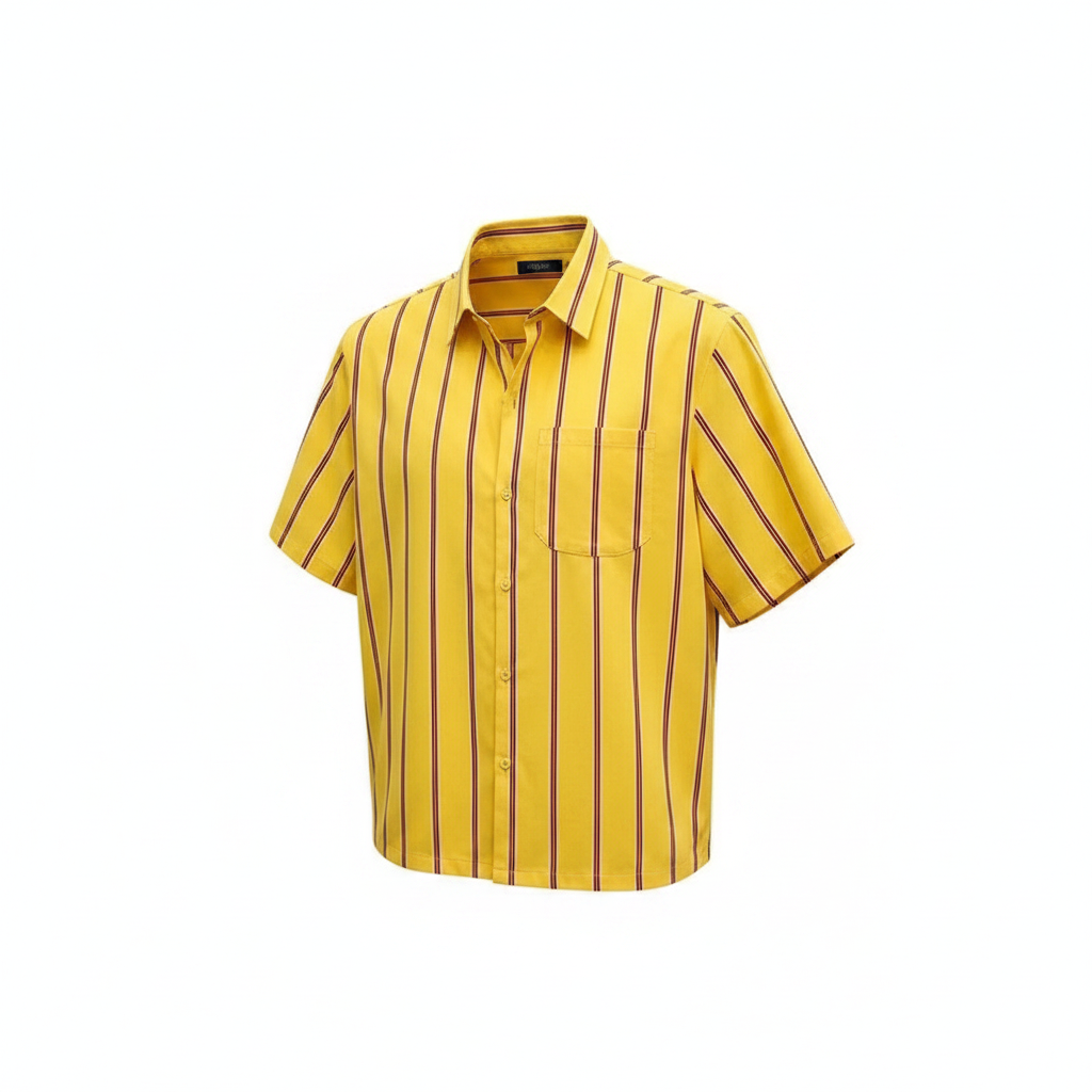 Men's Yellow Striped Short Sleeve Shirt - Ghost Mannequin Front View