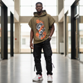 Flame Skull Graphic Hoodie Olive Green – Model Shot