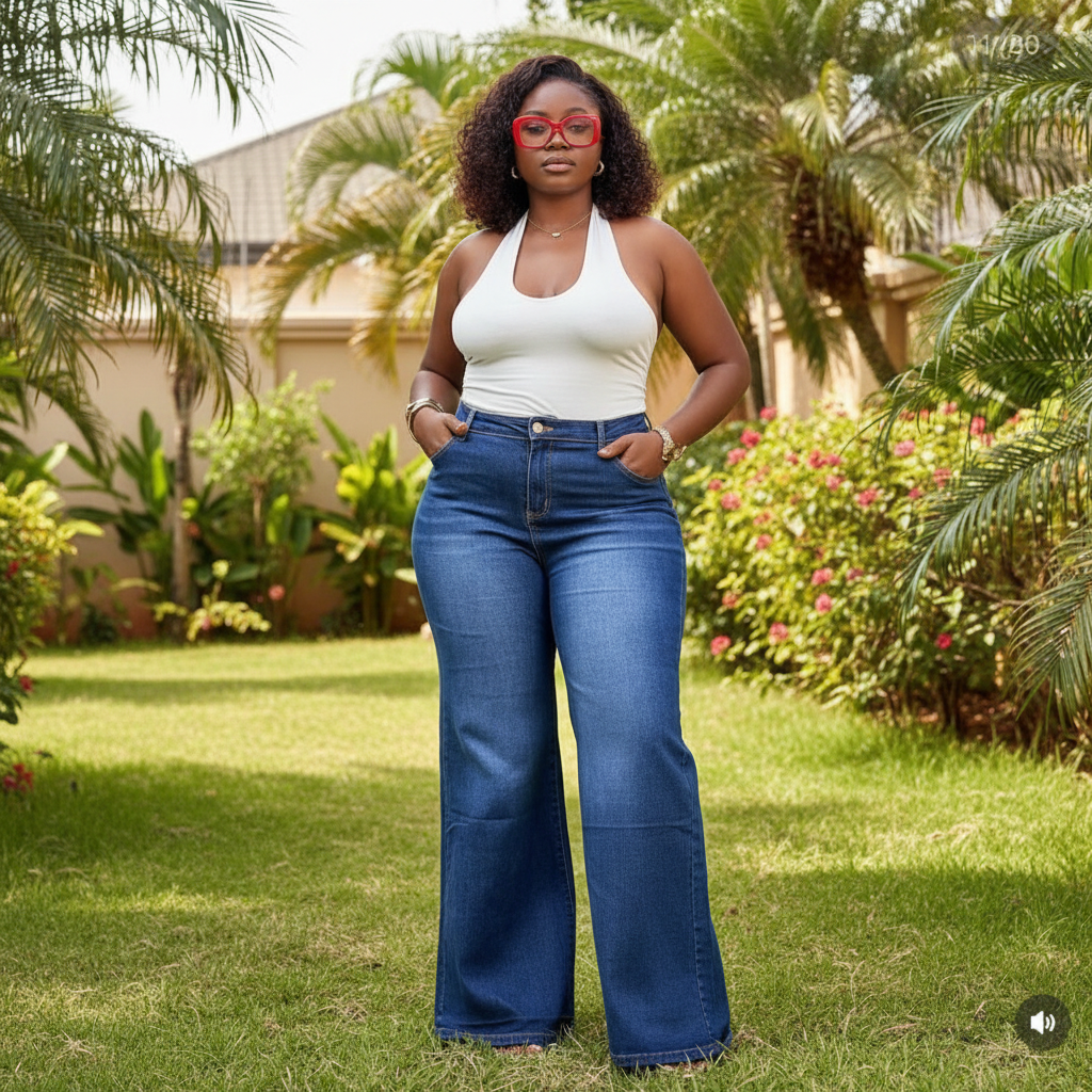 Women's Medium Blue High-Waist Wide-Leg Flare Jeans