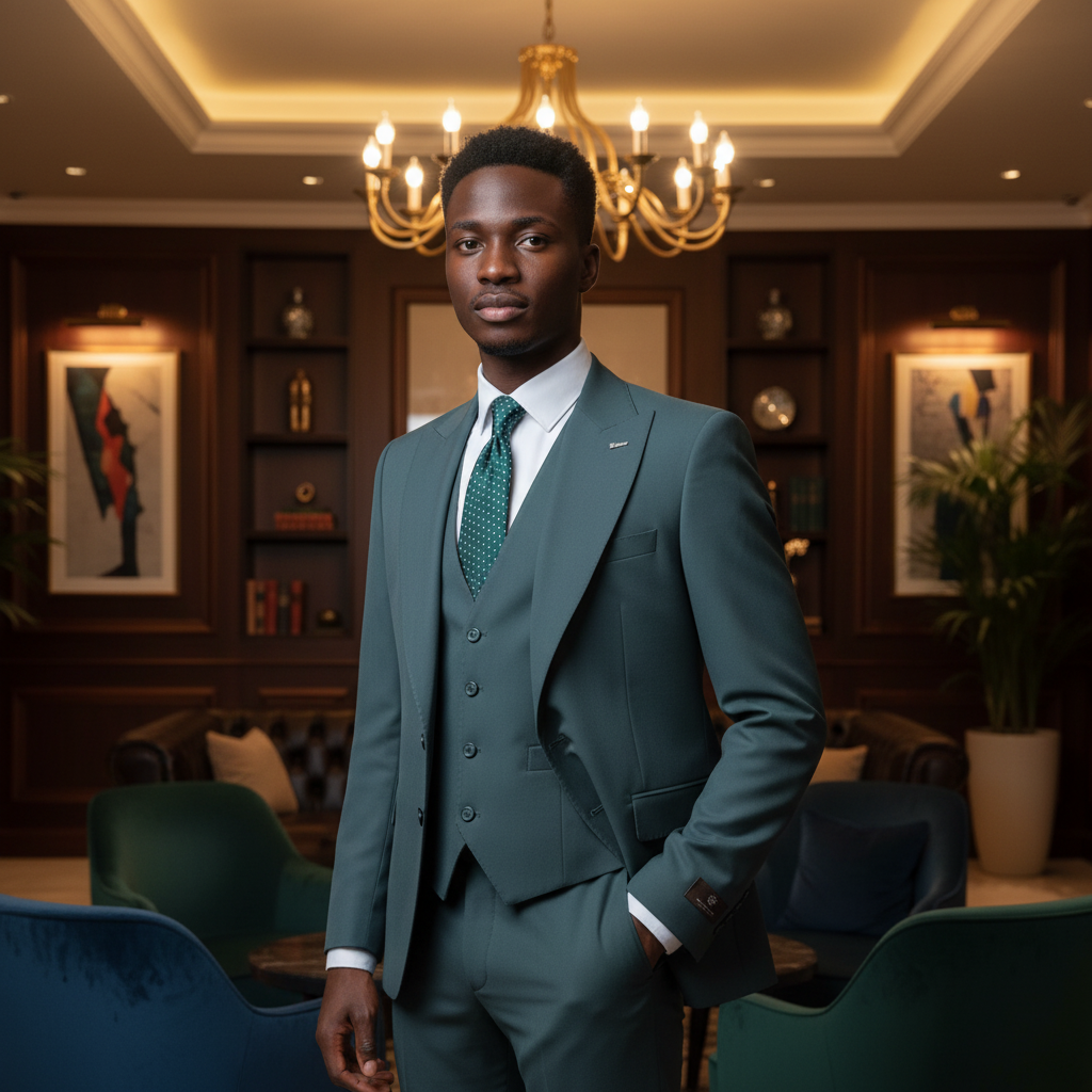 Slate Teal Three-Piece Suit - Model Shot