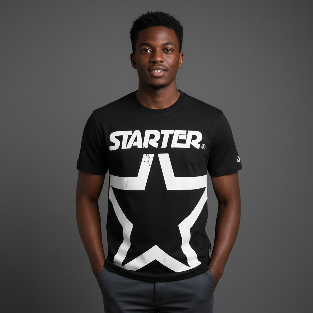 Black Oversized Star Graphic Tee - Model Front View