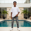 Boys Eden Park graphic denim jeans in dark grey worn by young model
