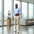 Nigerian male model wearing Men's Cream Slim-Fit Chino Trousers