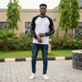 Men's White Black Raglan Long Sleeve Script Shirt – Nigerian Male Model Shot