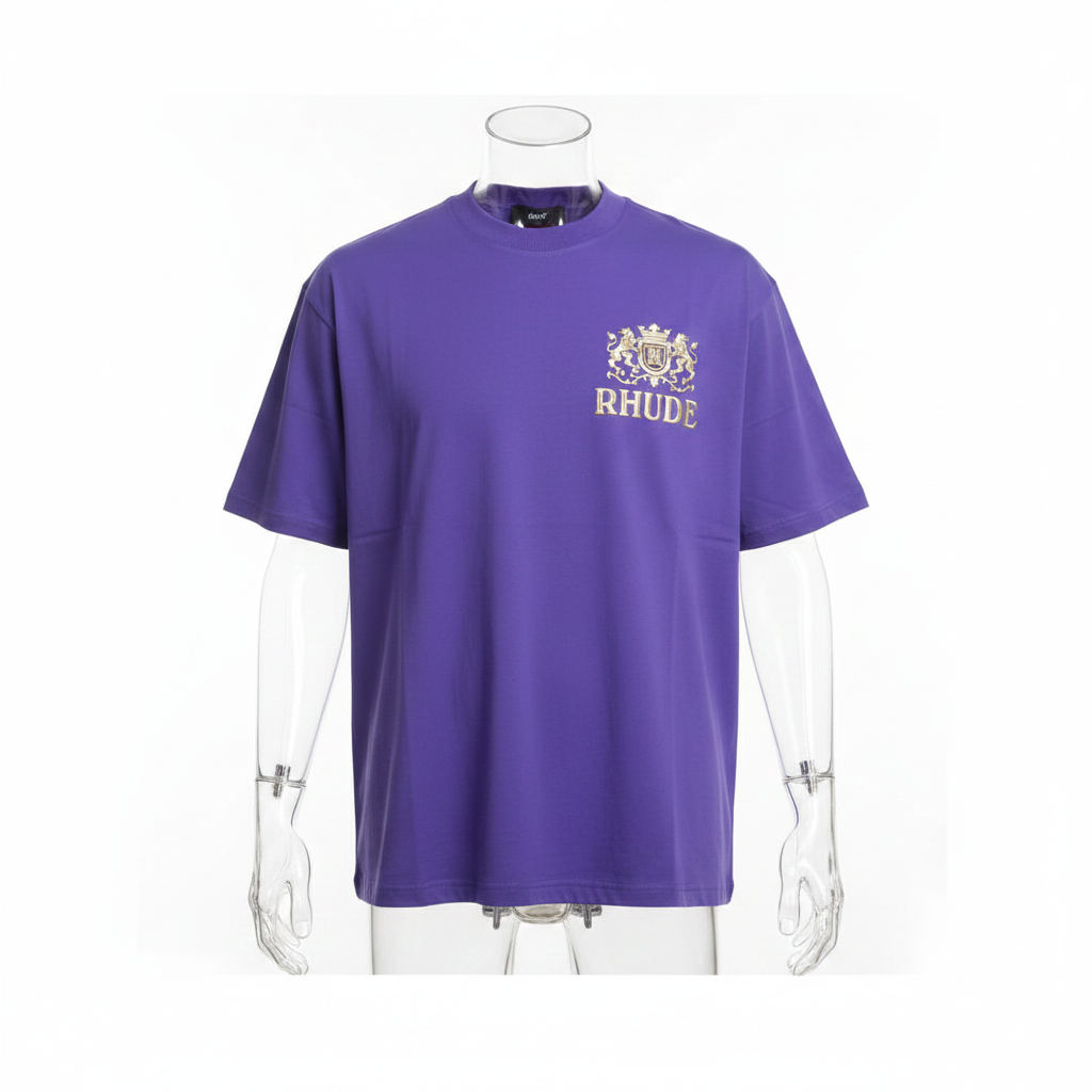 Purple Rhude Crest Logo Short-Sleeved Shirt - Ghost Mannequin Front
