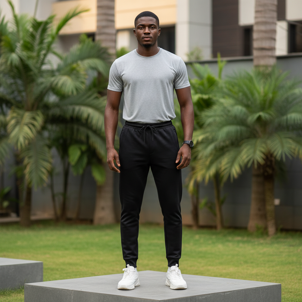 Men's Black Tech Fleece Tapered Joggers – Nigerian Male Model