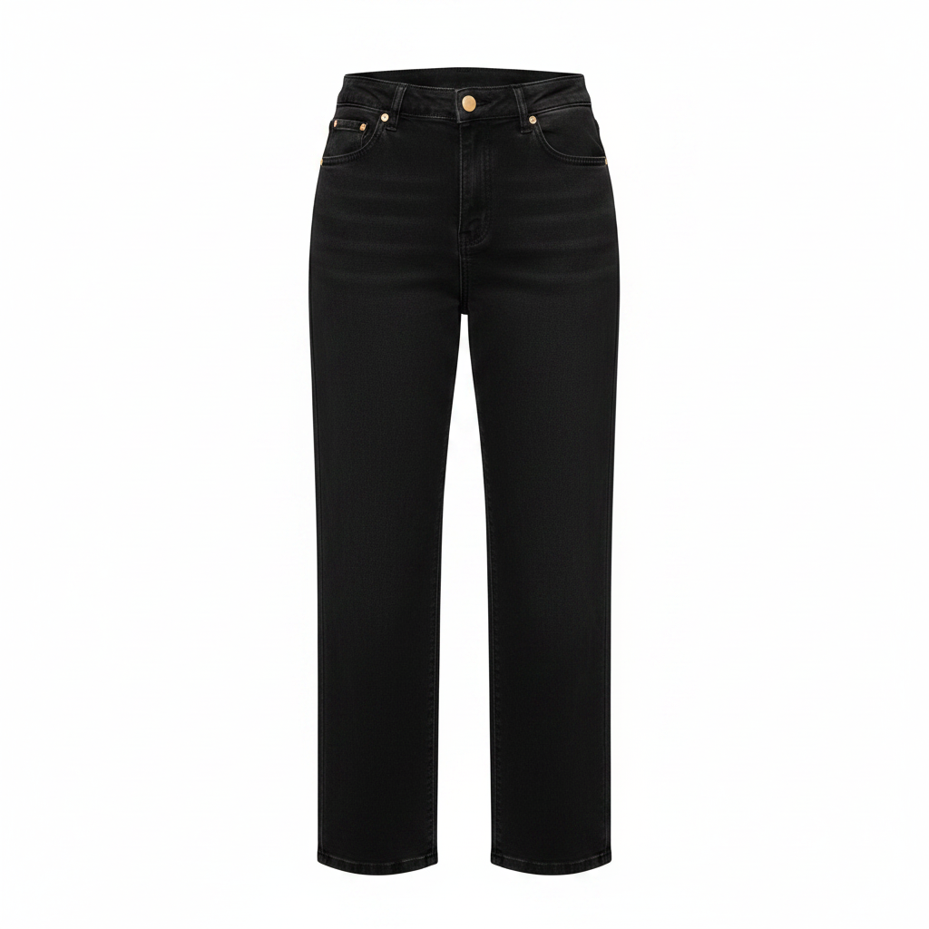 Black High-Waist Wide-Leg Jeans – Ghost Mannequin Front