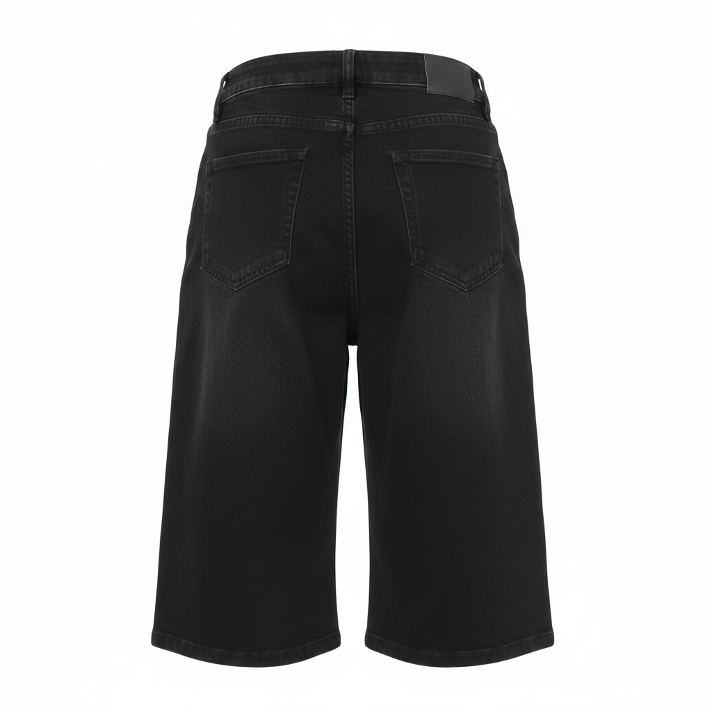 Black Rhinestone Denim Shorts - Ghost Mannequin Back
