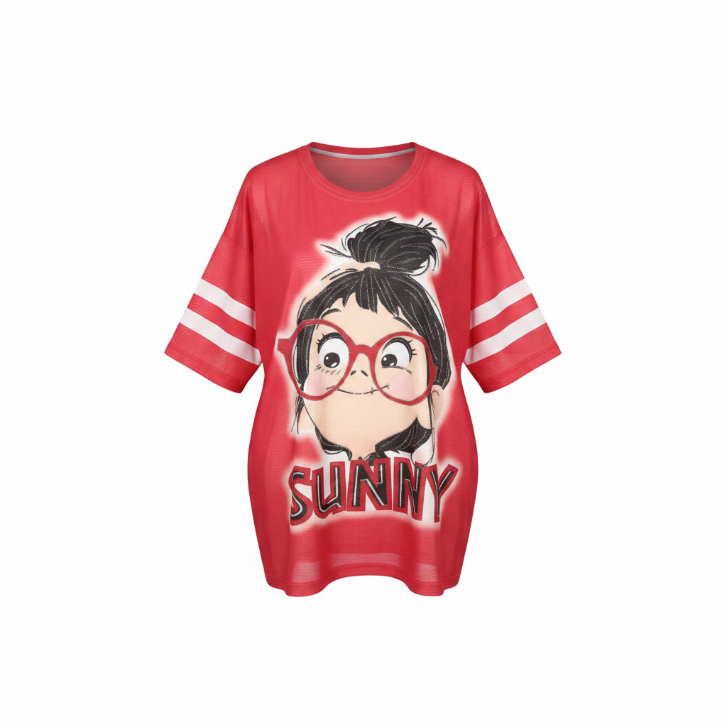 Ghost mannequin front view - red Sunny cartoon graphic top