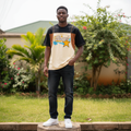 Men's Black & Cream Colour-Block Star Graphic T-Shirt – Nigerian Male Model Shot