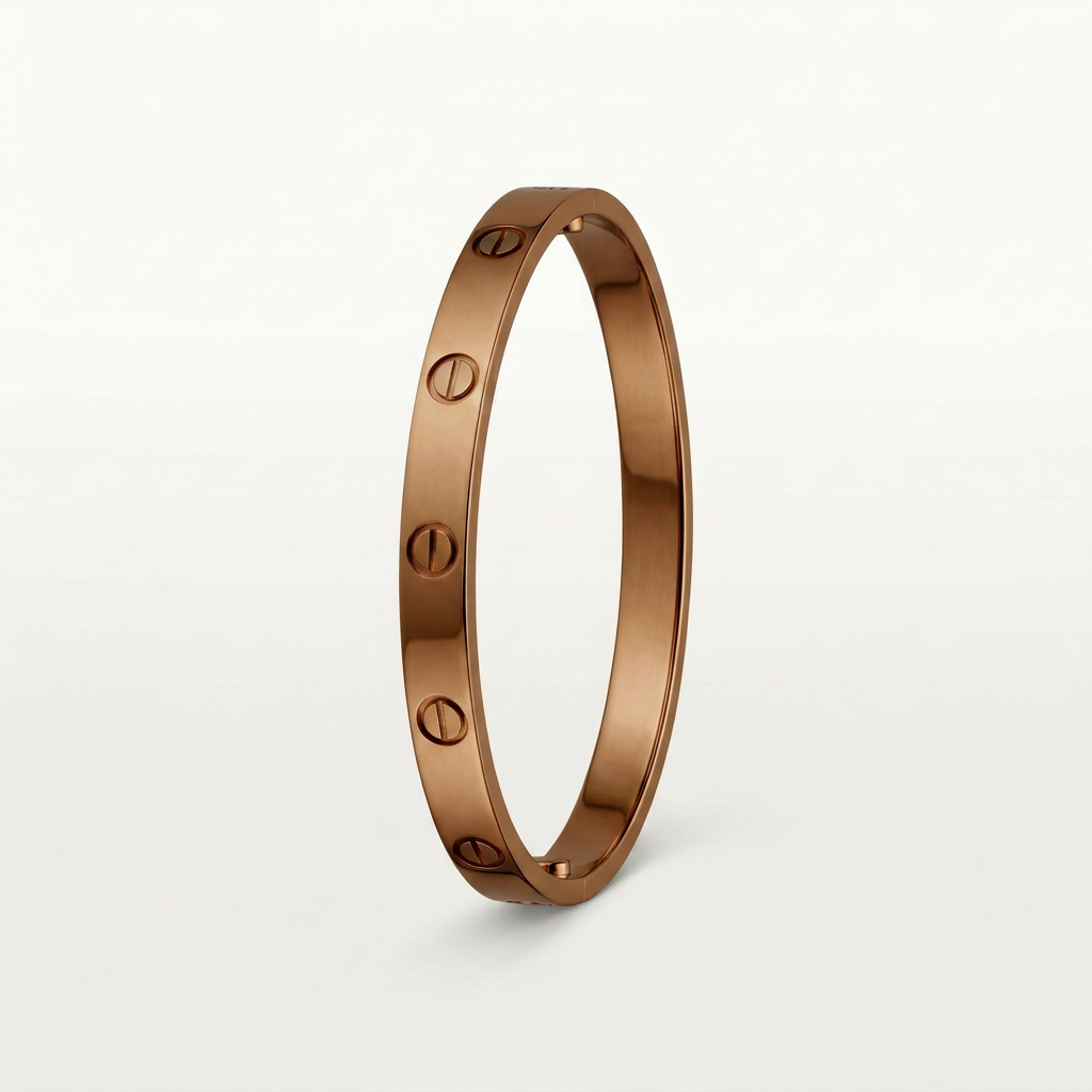 AI bronze-colour illustration of screw-detail bracelet on white