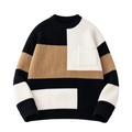 Black tan and white colour-block rib-knit sweater with a chest patch pocket