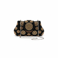 Enemuo Black Velvet Circle Rhinestone Clutch in Gold – ghost mannequin on white background