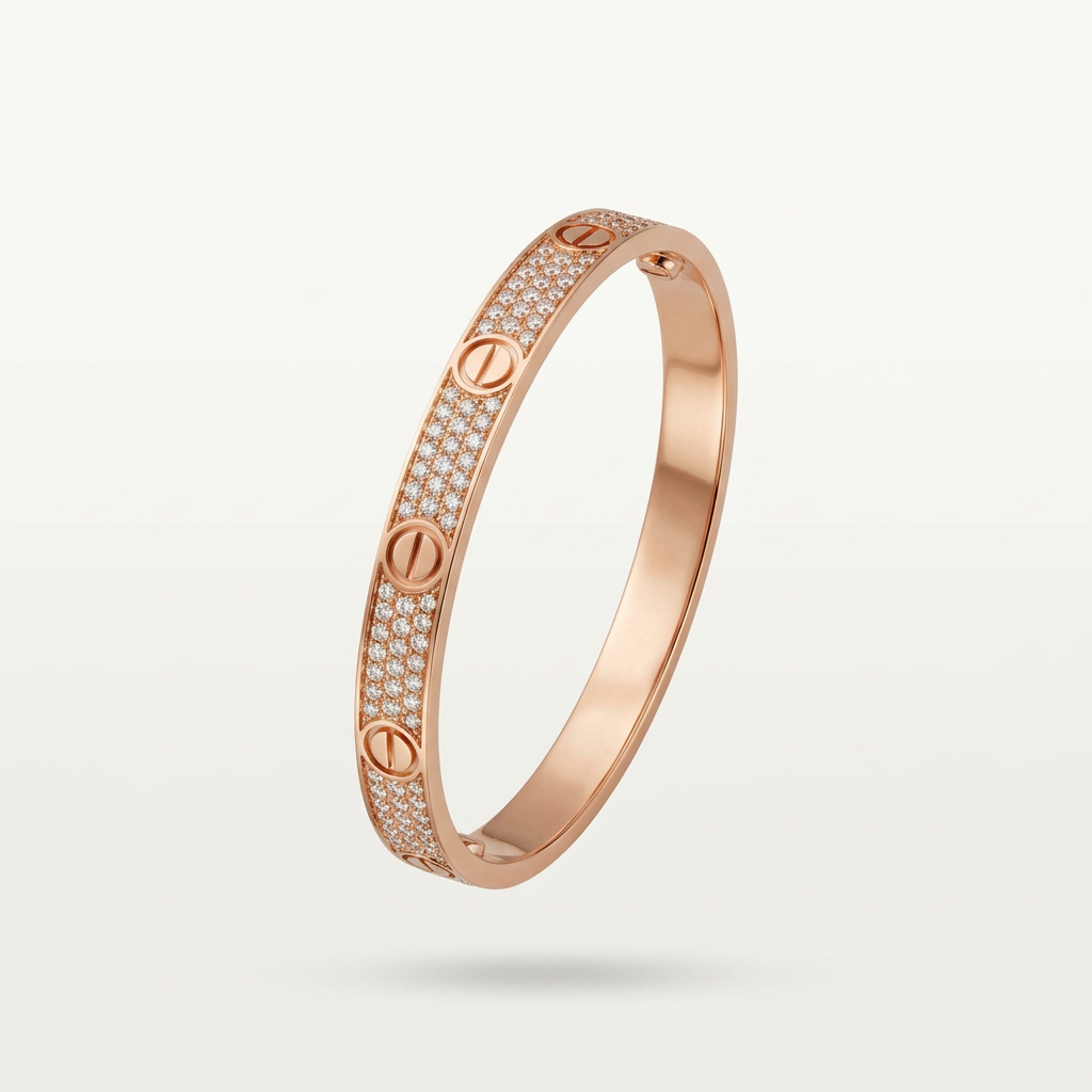 Rose-colour pave stone screw-detail bracelet on white