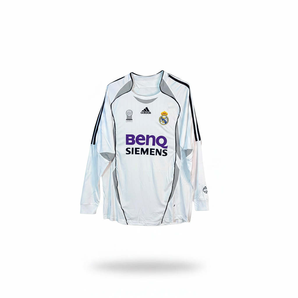 White and grey panel long-sleeve retro football jersey — ghost mannequin front view