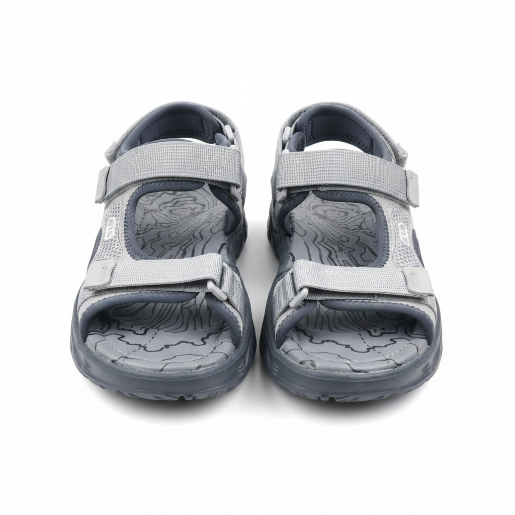Women's grey sport velcro strap outdoor sandal ghost mannequin pair view