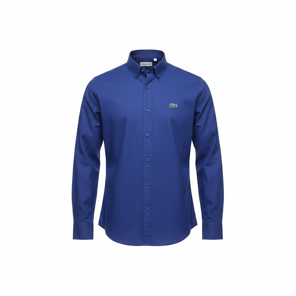 Cobalt blue plain long-sleeved shirt ghost mannequin front view