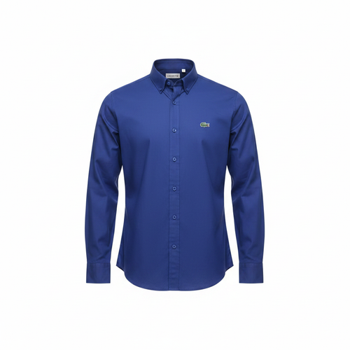 Cobalt blue plain long-sleeved shirt ghost mannequin front view