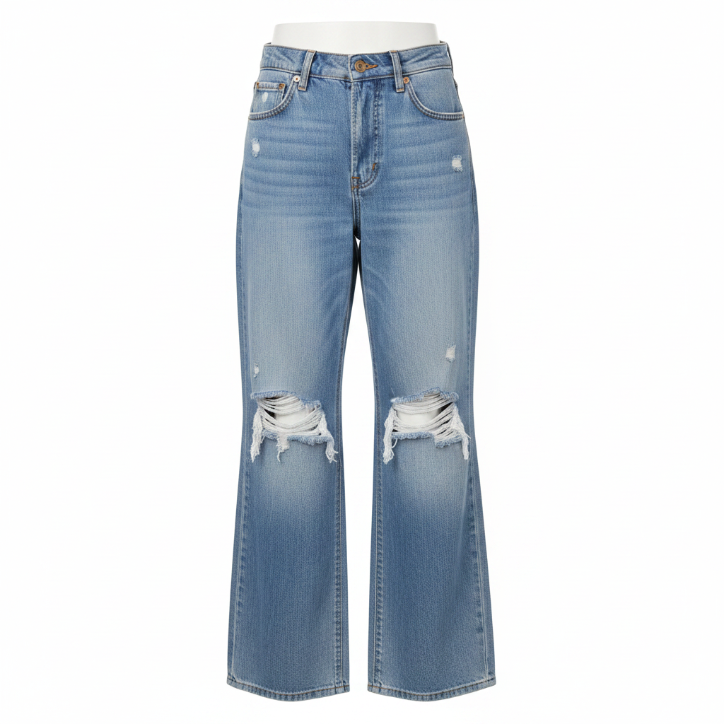 Light Blue Wide-Leg Distressed Ripped Jeans - Ghost Mannequin Front View