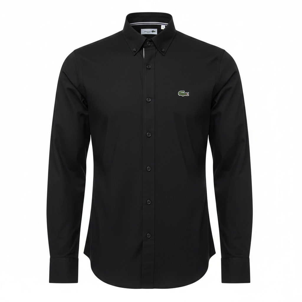 Black plain long-sleeved shirt ghost mannequin front view