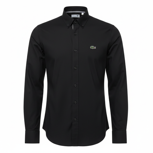Black plain long-sleeved shirt ghost mannequin front view