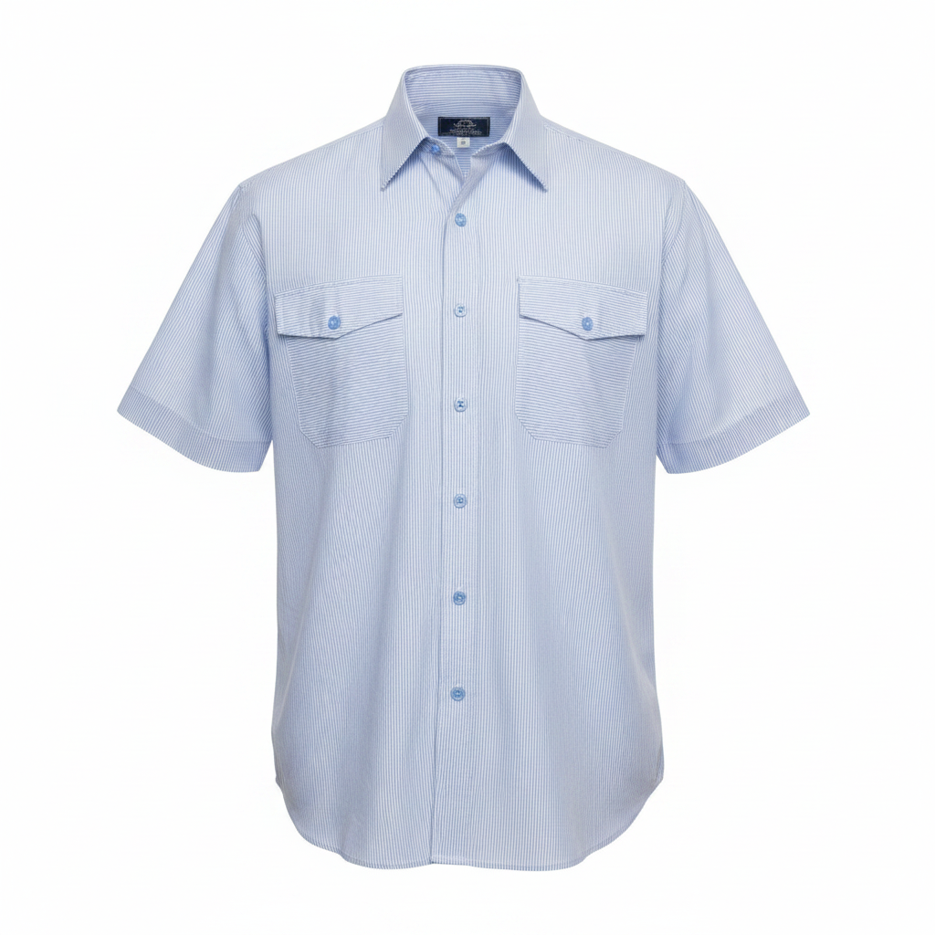 Ghost mannequin light blue pinstripe short-sleeved shirt