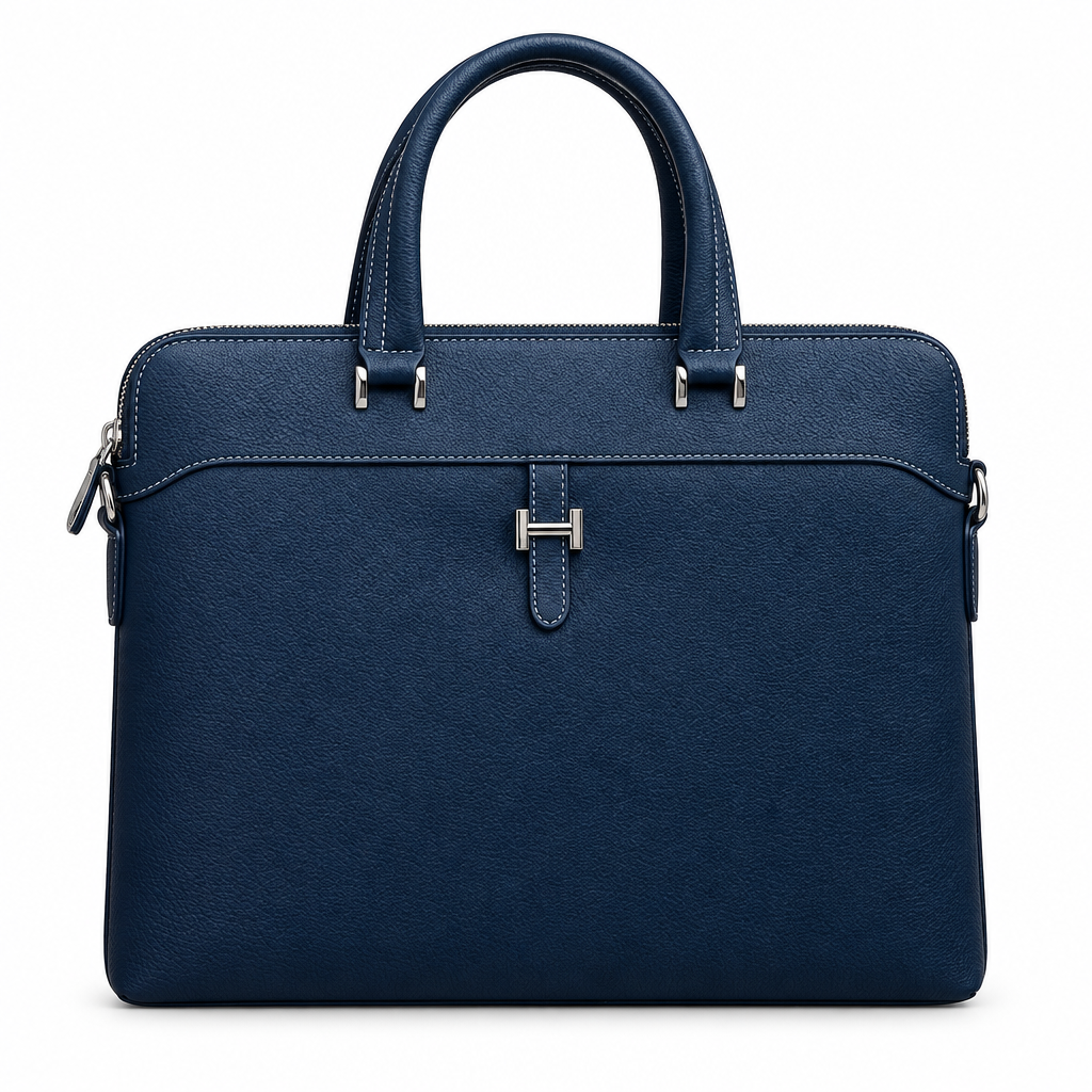 Navy Grained Leather H-Clasp Executive Briefcase – Catalog Shot