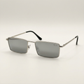 AI-edited silver-tone rectangular sunglasses with grey lenses