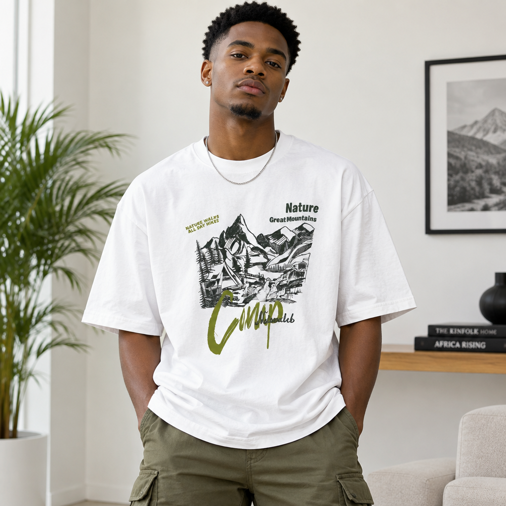 Nature Great Mountains Graphic Tee White – Model Shot