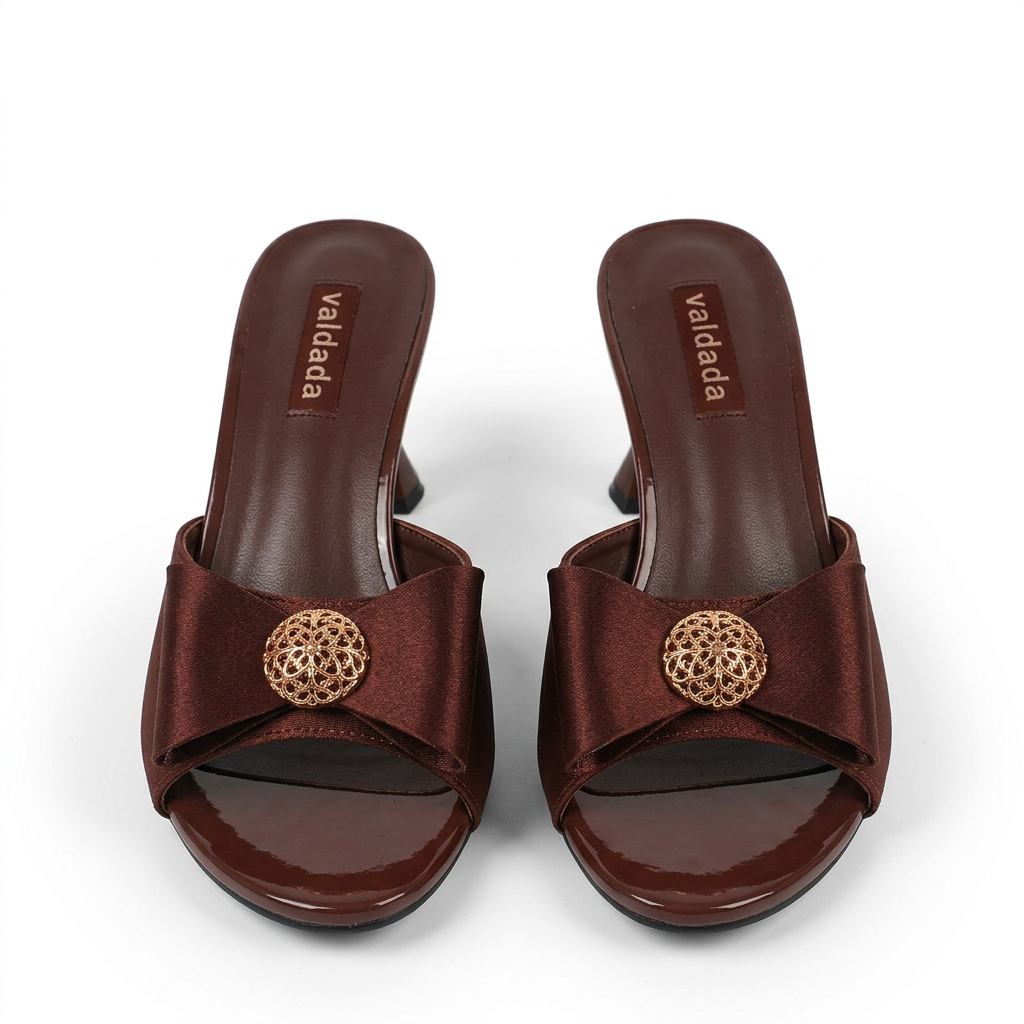 Brown bow-detail open-toe heeled mules pair