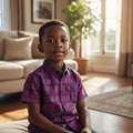 Boy aged 4 wearing Purple Plaid Short-Sleeve Shirt - Model Shot